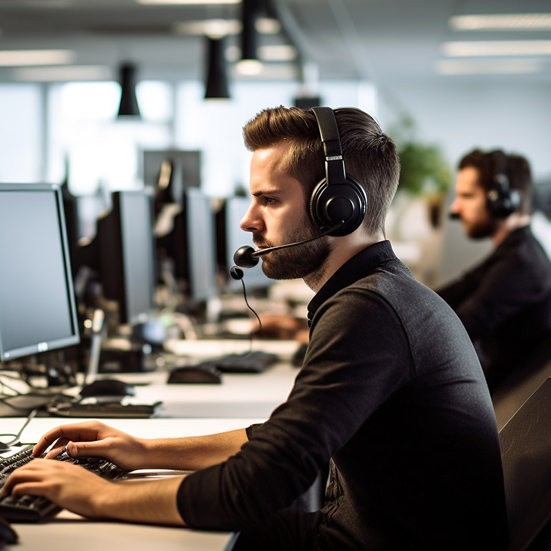 An image of two men working with headsets on | IT Helpdesk in Falkirk