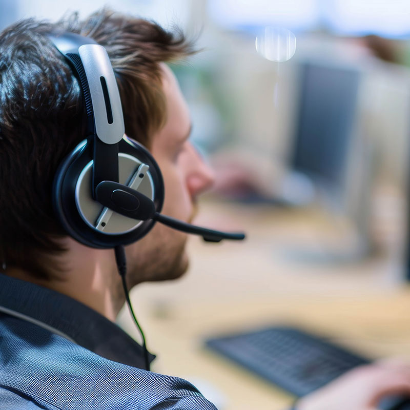 Am image of a man wearing a headset in an office | Remote IT Support in Falkirk