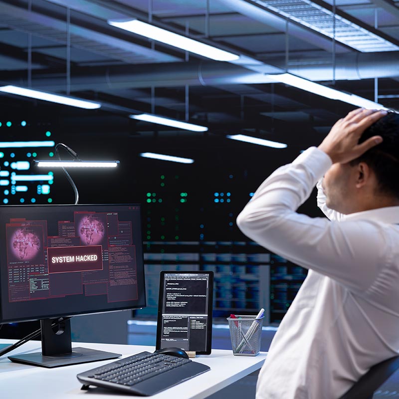 Am image of a person looking at the screen of a hacked desktop computer | IT Emergency Support in Falkirk